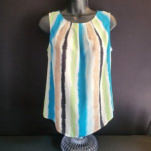 WORTHINGTON Womens Size XS Sleeveless Blouse, White w/ Colorful Stripes, EUC